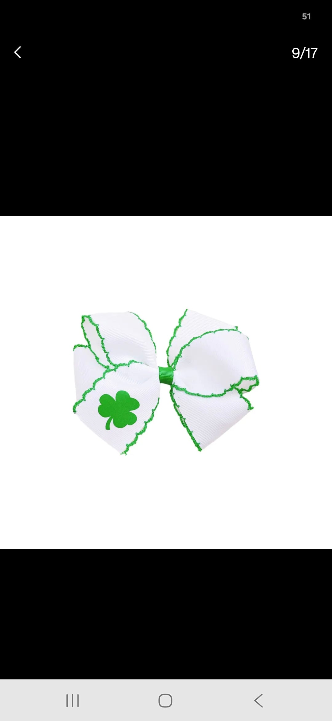 St. Patrick's Day hairbow Green shamrock