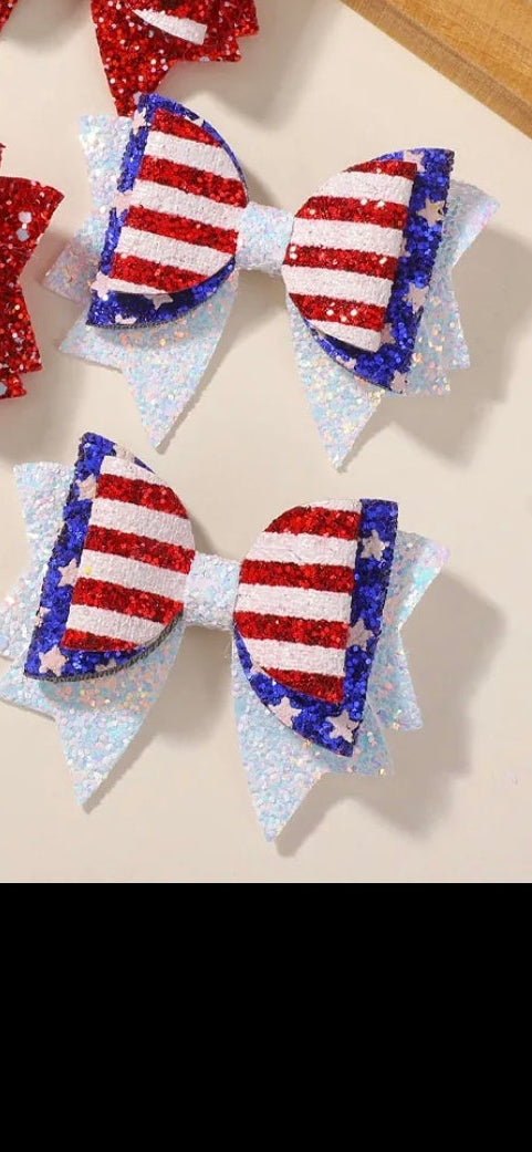 4th of July White Ribbon Hairbow