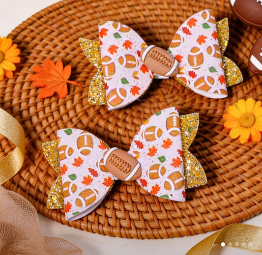 Football w/ Fall Leaves Hairbows