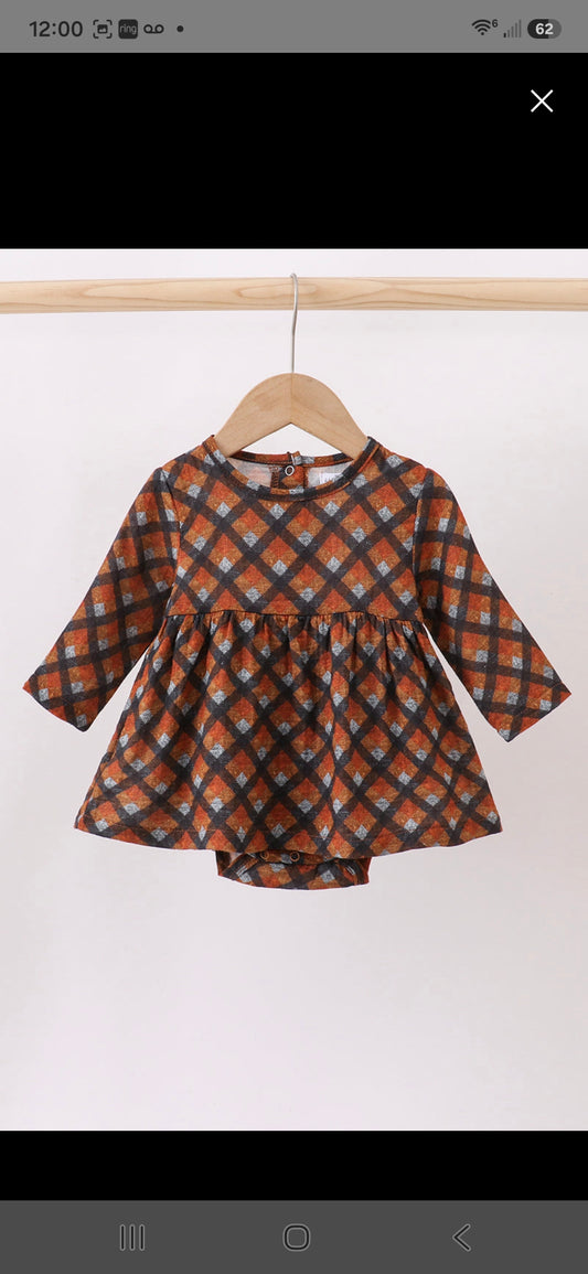 Brown Plaid Bubble Dress