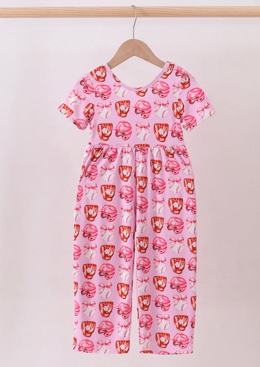 Pink Bow Baseball Jumpsuit