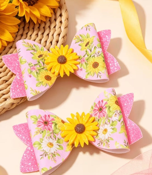 Pink Sunflower Hairbows